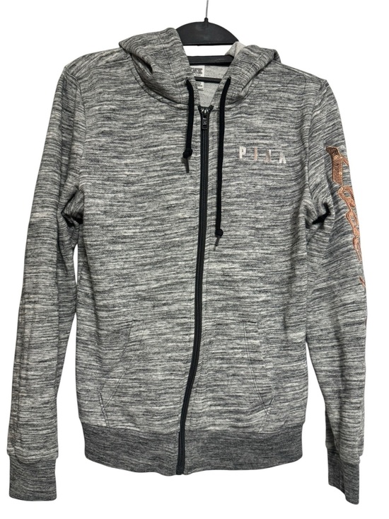 PINK Victoria's Secret Tops - Victoria's Secret PINK Perfect Full-Zip Bling Hoodie Gray & rose gold sequins XS